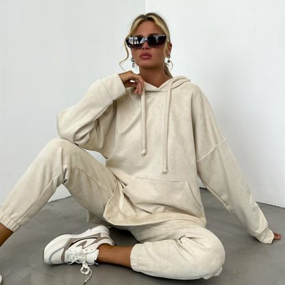 Damen Fleece-Loungewear-Set mit Kapuze elastisch Grau Eveloria - Eveloria