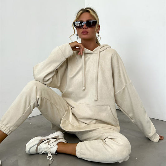 Damen Fleece-Loungewear-Set mit Kapuze elastisch Grau Eveloria - Eveloria