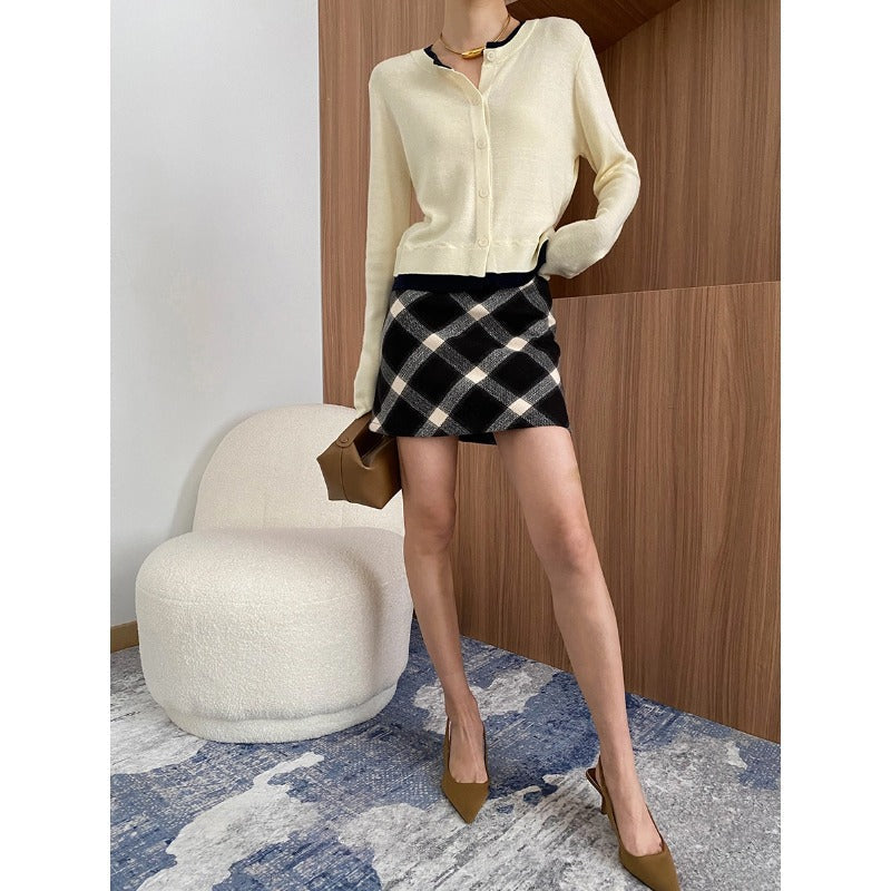 Damen Strickjacke Lässig Kontrastdetails Knöpfe Grau