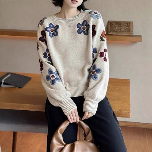 Damen Strickpullover Lässig Florales Design Eveloria - Eveloria