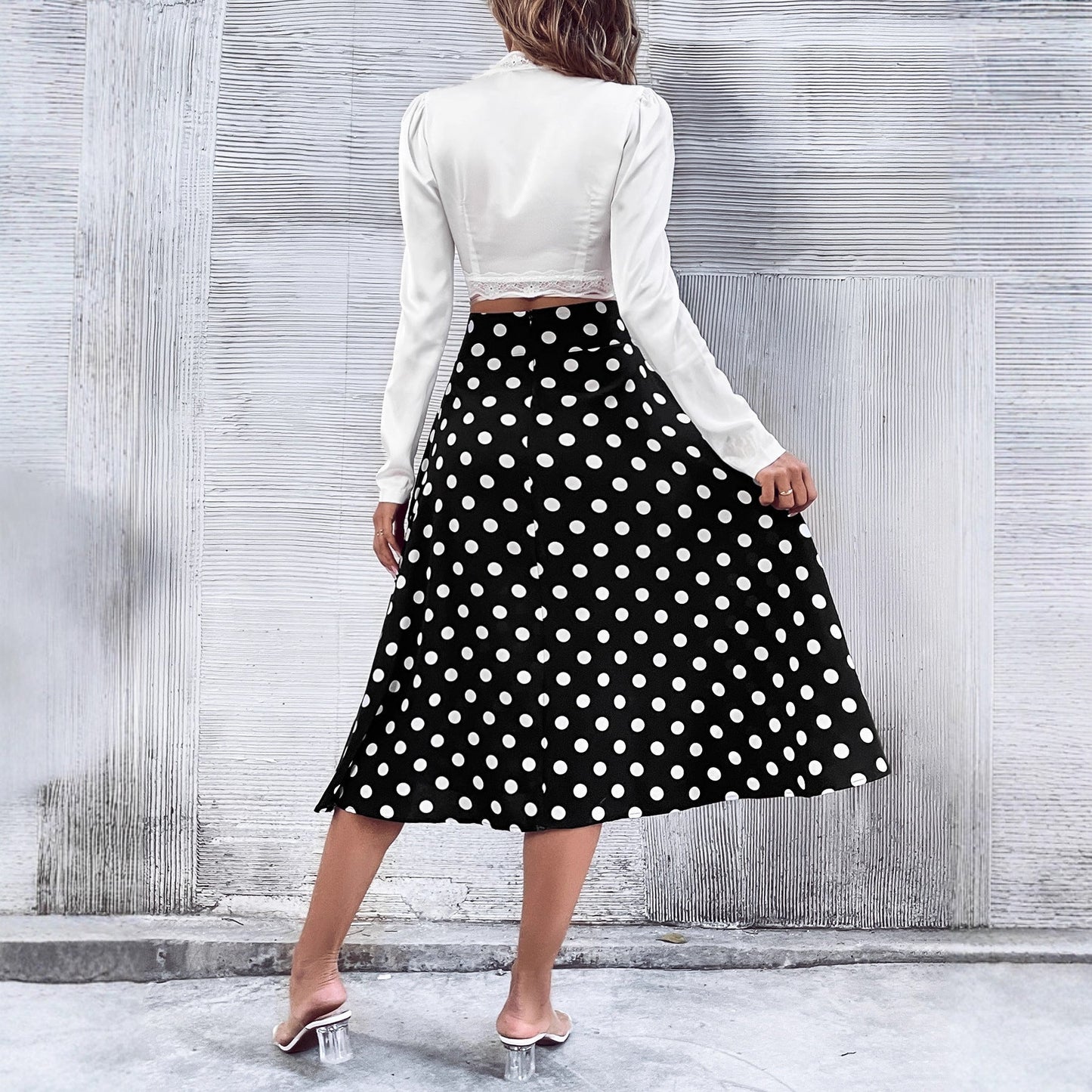 Damen Midirock Hohem Bund Punkte-Design Eveloria