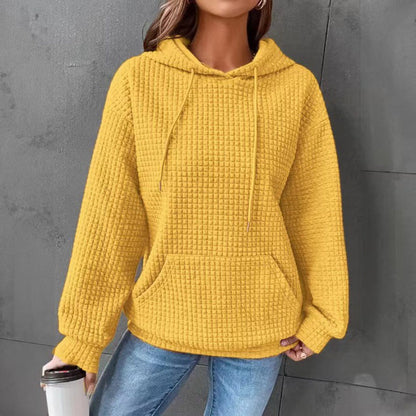 Damen Waffelpullover mit Kapuze und Kängurutasche Grau