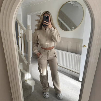 Damen Freizeit-Set Cropped mit Reißverschluss und Taschen