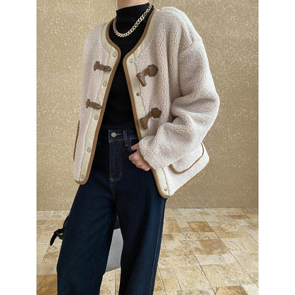 Damen Fleecejacke Kuschelig Dekorative Knöpfe Elegant Eveloria