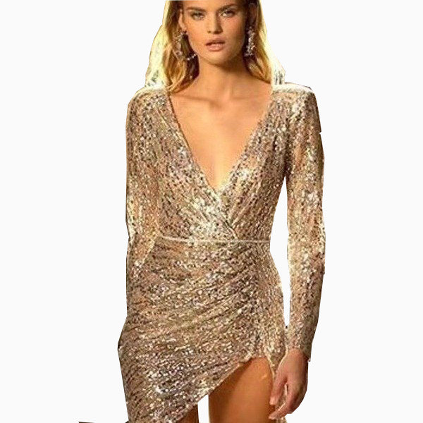 Damen Paillettenkleid V-Ausschnitt Schimmer Unterrock Eveloria
