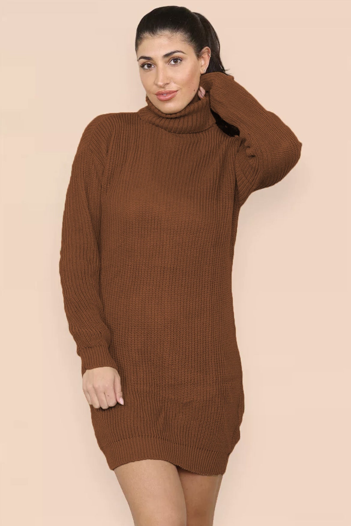 Damen Strickkleid Hochkragen Lässig Eveloria