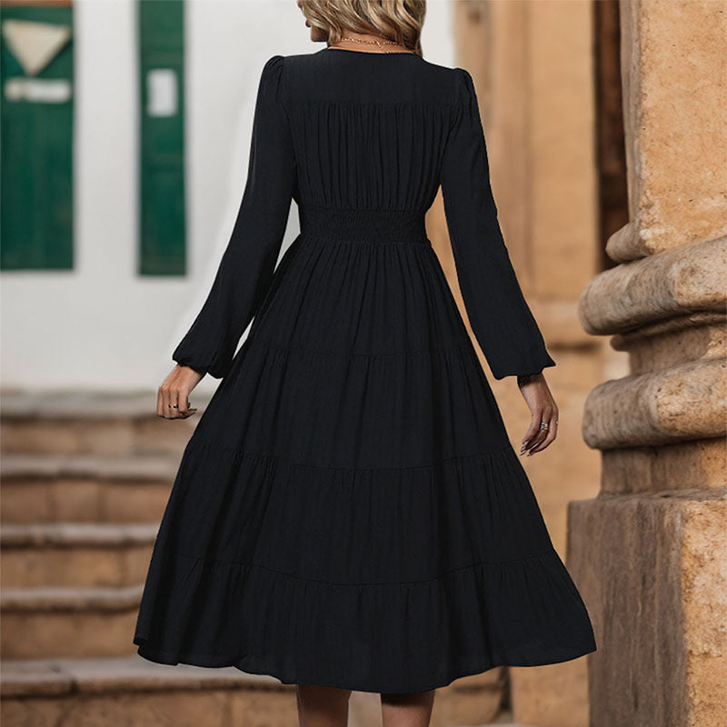Damen Wickelkleid Midi Elegant Knöpfe