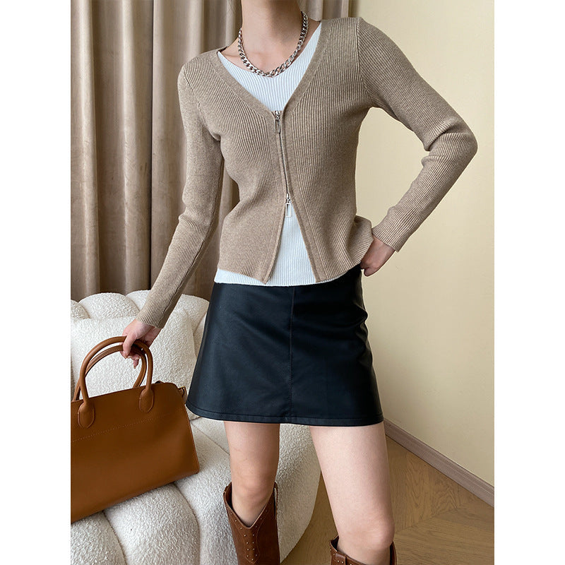 Damen Strickjacke Kontrastreißverschluss Eveloria