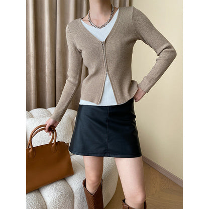 Damen Strickjacke Kontrastreißverschluss Eveloria