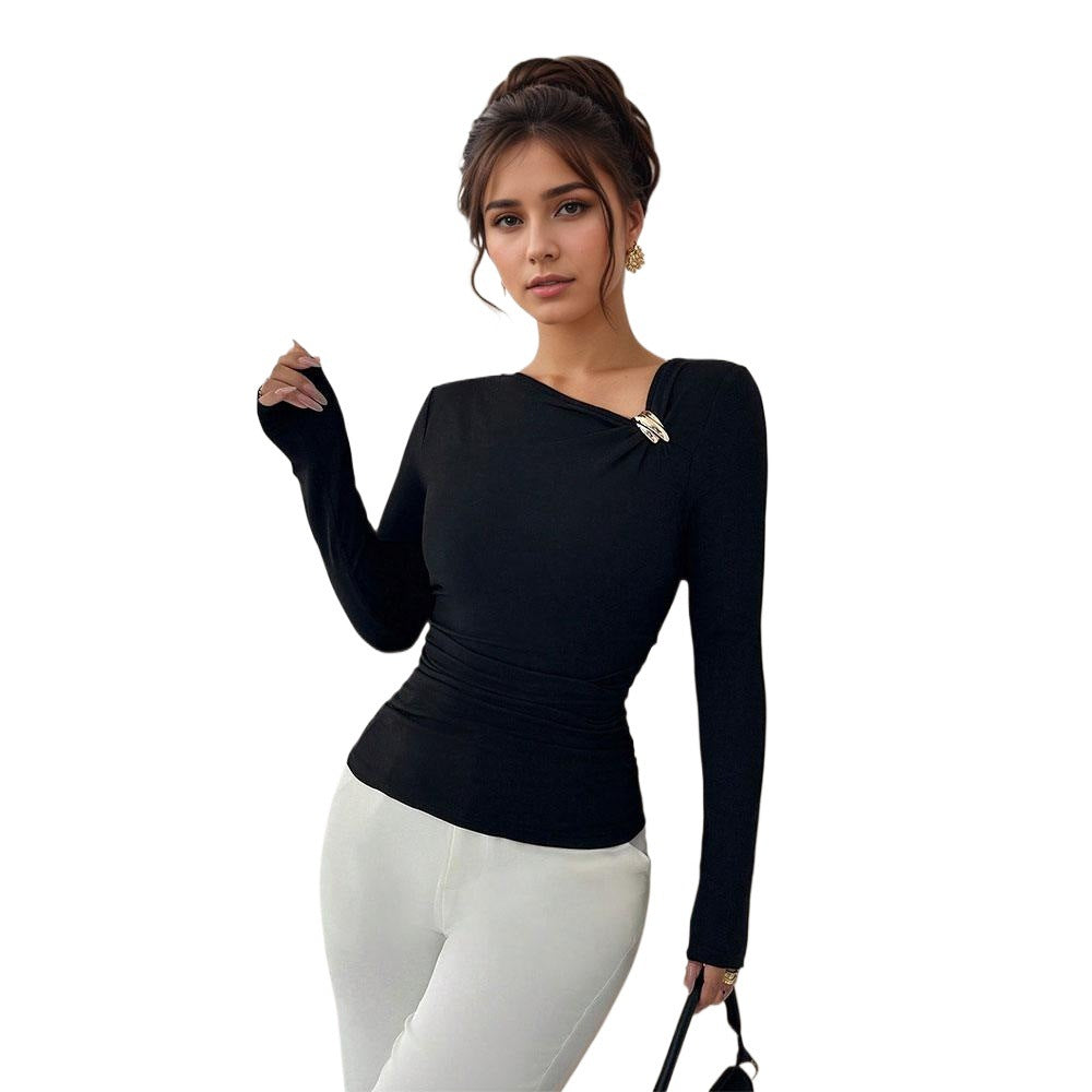 Damen Langarmtop Figurbetont mit Twist-Detail dunkelblau Eveloria
