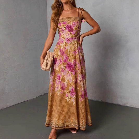 Damen Maxikleid Schulterfrei Blütenprint Eveloria - Eveloria