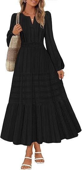 Damen Maxikleid mit Puffärmeln und Smoktaillen Elegant
