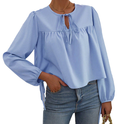Damen Bluse Lässiger Schnitt Dekoratives Bindeband