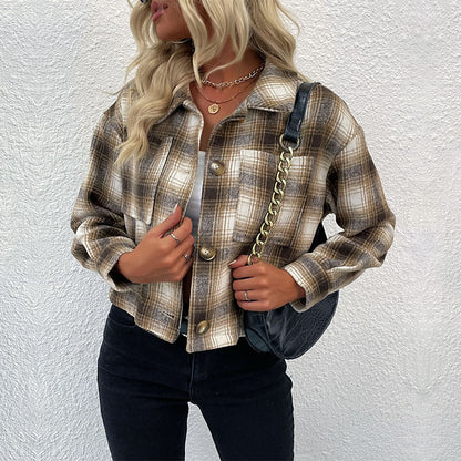 Damen Flanelljacke Kariert Strukturiert Regulär Schnitt Eveloria - Eveloria