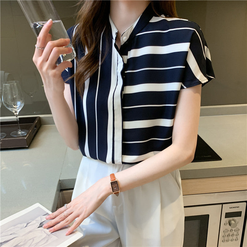 Damen Bluse Streifenmuster Lässig Weiß