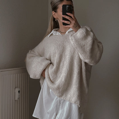 Damen Oversized Pullover Weich Voluminöse Ärmel Beige Eveloria - Eveloria