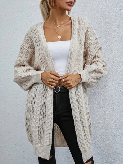Damen Grobstrick-Cardigan Lässig Zopfmuster Beige