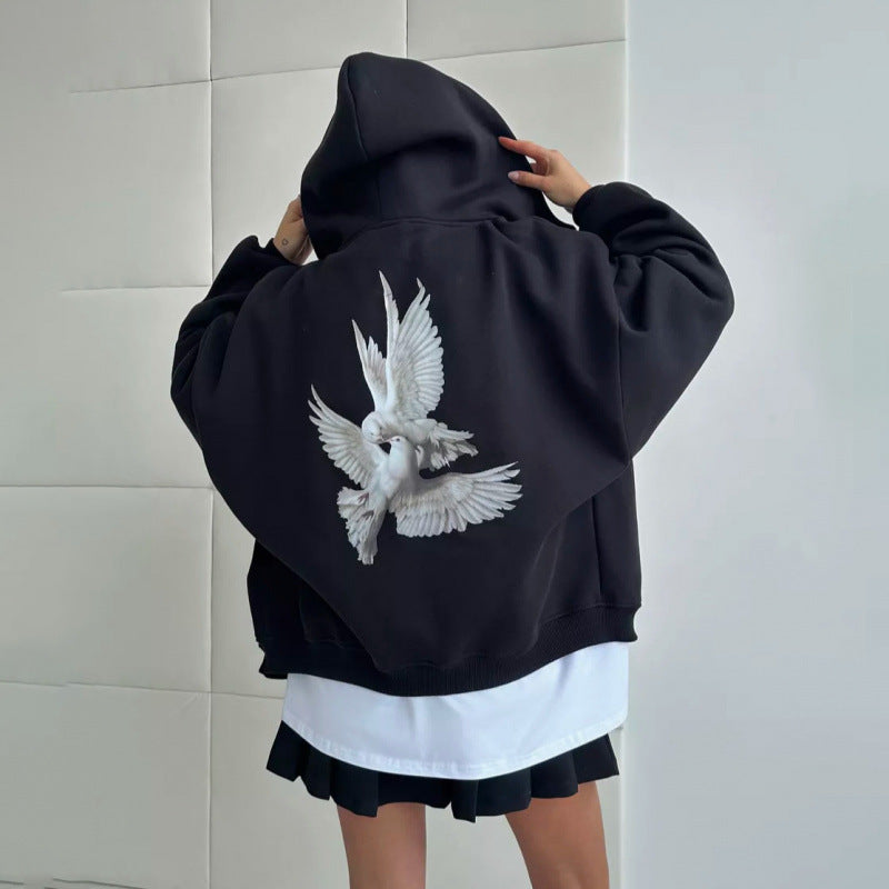 Damen Kapuzensweater Vogelmotiv Entspannter Schnitt - Eveloria