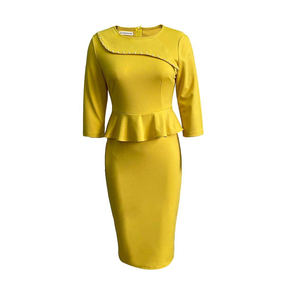 Damen Kleid Figurbetonter Stil Peplumsaum Eveloria