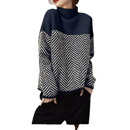 Damen Pullover Zickzack-Muster Hochkragen Braun