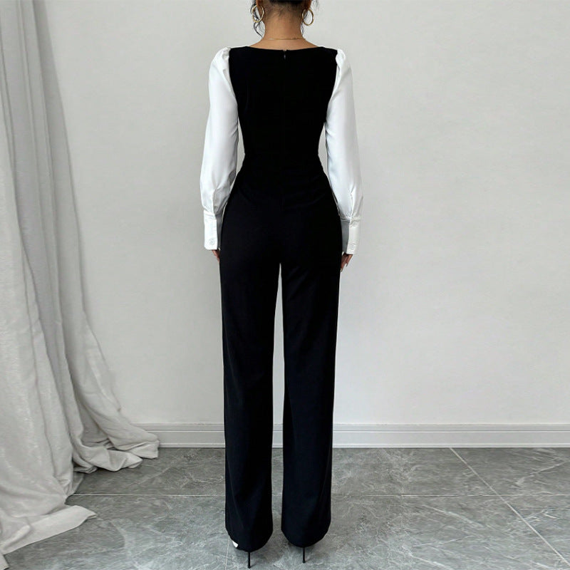 Damen Jumpsuit Puffärmel Tailliert Eveloria
