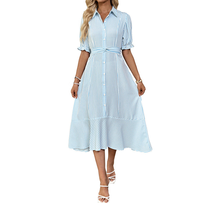 Damen Hemdblusenkleid Asymmetrischer Saum Puffärmel Eveloria