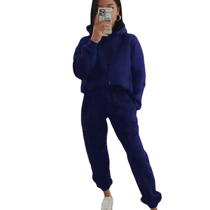 Damen Fleece-Joggingset mit Kapuze und elastischem Bund