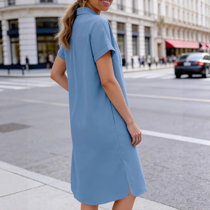 Damen Baumwollkleid mit Knöpfen und Taschen