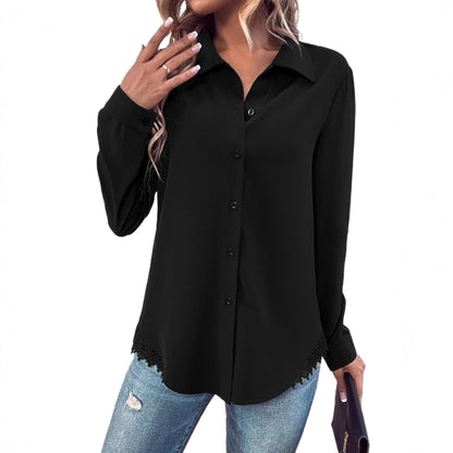 Damen Bluse Spitze Knopfleiste Eveloria
