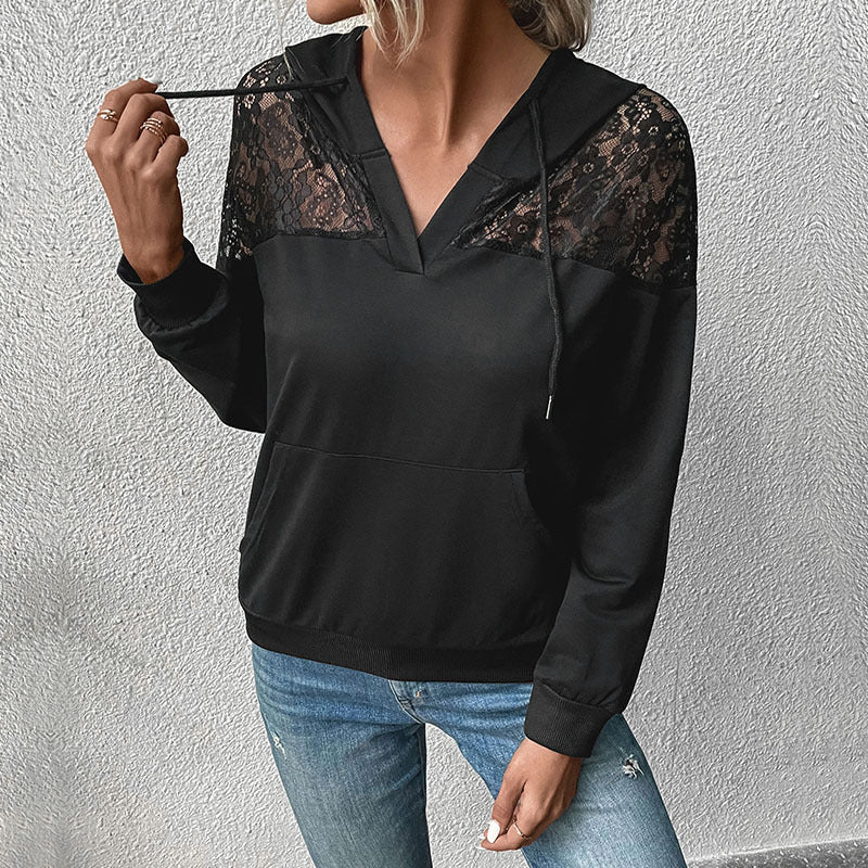Damen Kapuzenpullover Spitze Lässig Eveloria