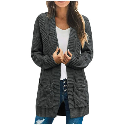 Damen Grobstrick Cardigan mit Taschen Strukturierter Look Beige