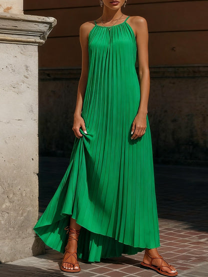 Damen Maxikleid Plissiert Verstellbare Träger Eveloria