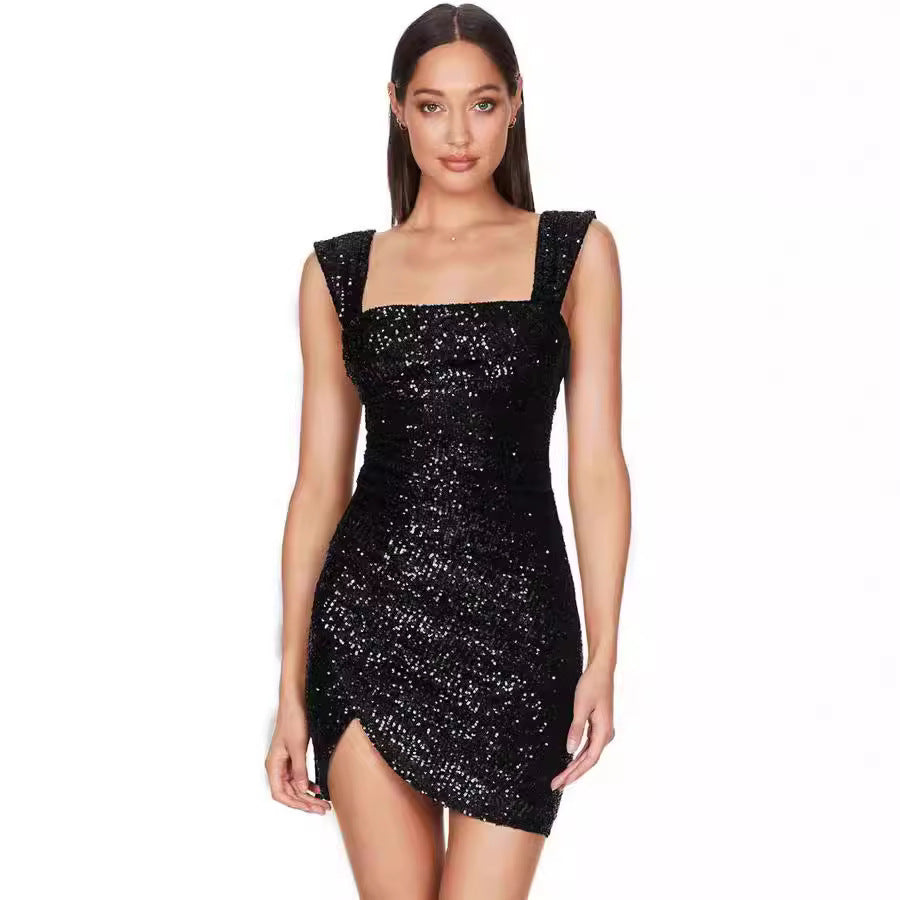 Damen Mini-Kleid Glitzernd Asymmetrisch Figurbetont Eveloria - Eveloria