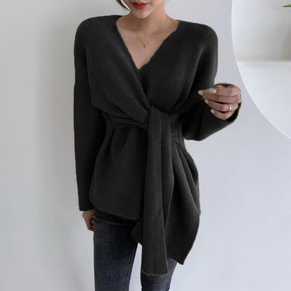 Damen Bluse Wickeldesign Bindegürtel Eveloria