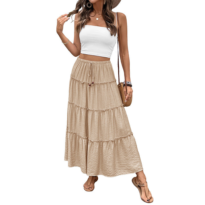 Damen Maxirock Elastischer Bund Fransen Eveloria
