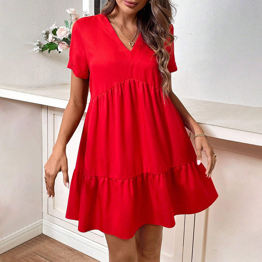 Damen Freizeitkleid V-Ausschnitt Schwingrock Eveloria - Eveloria