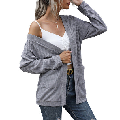 Damen Strickjacke Lässig Offener Schnitt Mit Taschen Beige