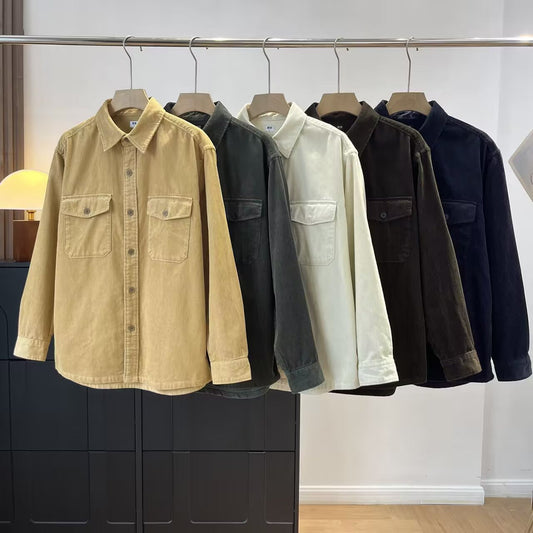 Damen Kordhemdjacke Lässig Brusttaschen Beige - Eveloria
