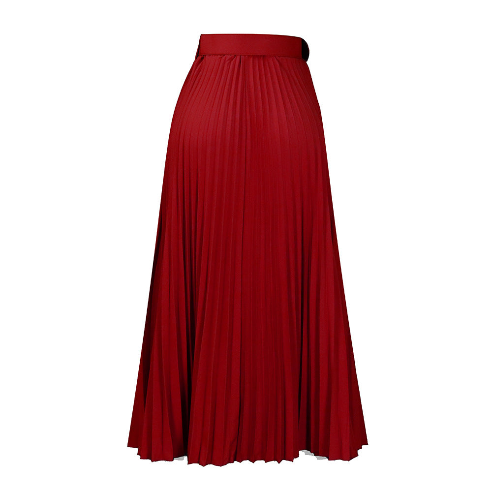 Damen Maxi-Rock Plissee mit Gürtel Eveloria