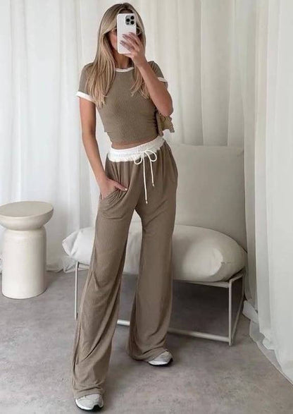Damen Loungewear-Set Cropped Oberteil Weite Hose Eveloria