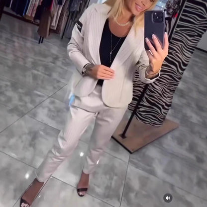 Damen Blazer Ensemble Streifen Tailliert Eveloria