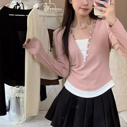 Damen Langarmshirt Moderner Knopfleistentwurf Lässiger Schnitt - Eveloria