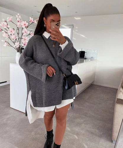 Damen Strickpullover Oversized Lässiger Schnitt Weite Ärmel
