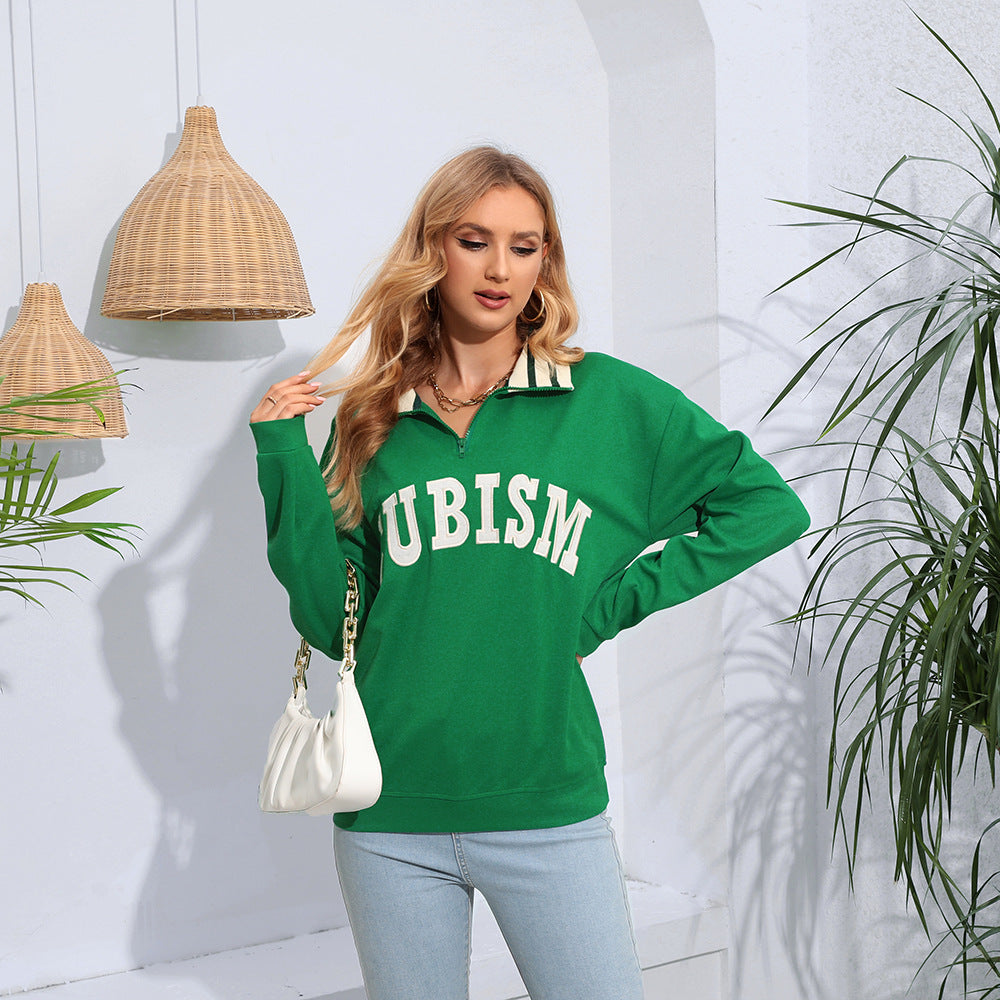 Damen Sportpullover Kontrastkragen Eveloria