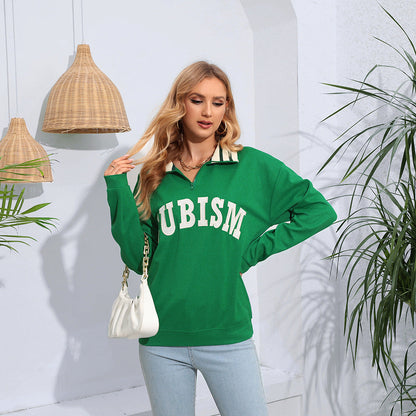 Damen Sportpullover Kontrastkragen Eveloria