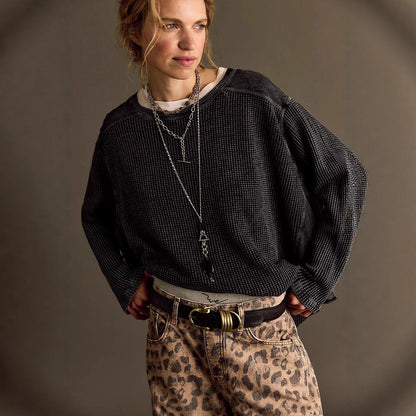 Damen Oversized Pullover Strukturiert Beige
