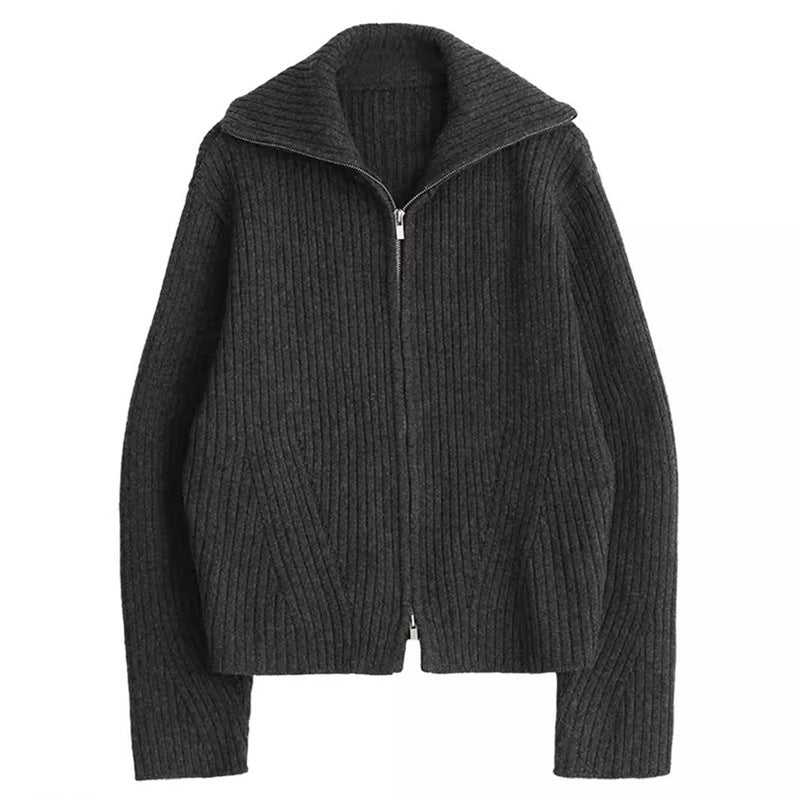 Damen Strickjacke Sportlich Reißverschluss Rippstruktur Eveloria