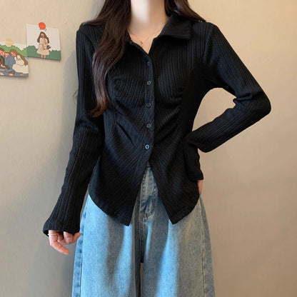 Damen Rippstrickbluse Langärmlig Eveloria
