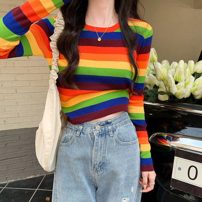 Damen Crop- Kurzärmelig Gestreift Eveloria