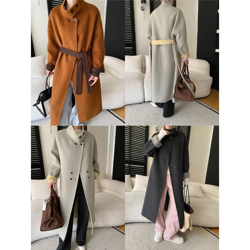 Damen Wollmantel Hochkragen Praktische Taschen Eveloria